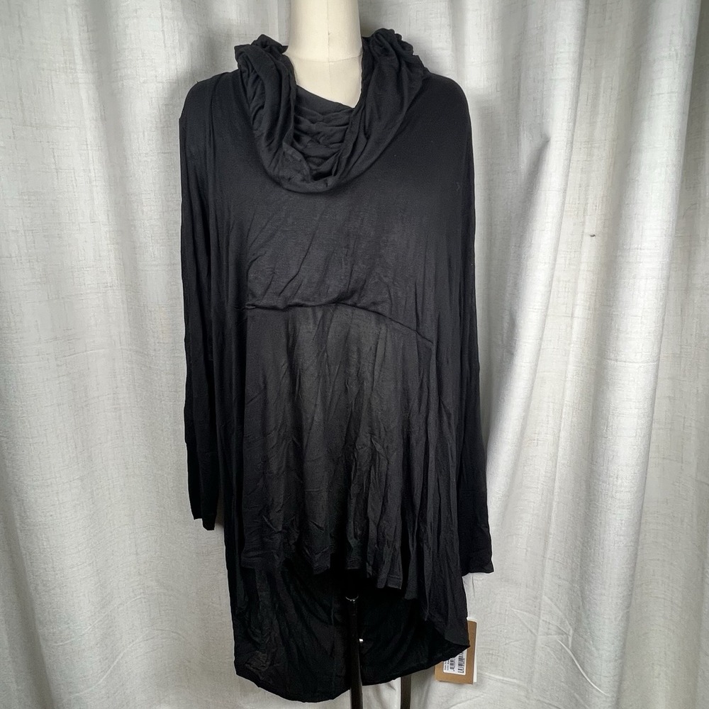 NEW! Marcella NY Oslo Tunic Black Sheer European Jersey Hooded Top Women's XL